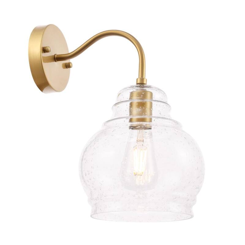Windston 1-Light Clear Bubbled Glass Wall Sconce - Brass