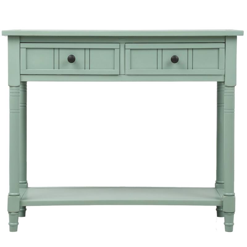 Daisy Series Farmhouse Console Table Solid Wood 2 Drawers Bottom Shelf Entryway