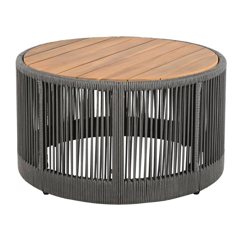 Outdoor Rattan rope & Acacia Wood Coffee Table - Patio Balcony Furniture for Garden, Yard, Balcony - Weather Resistant