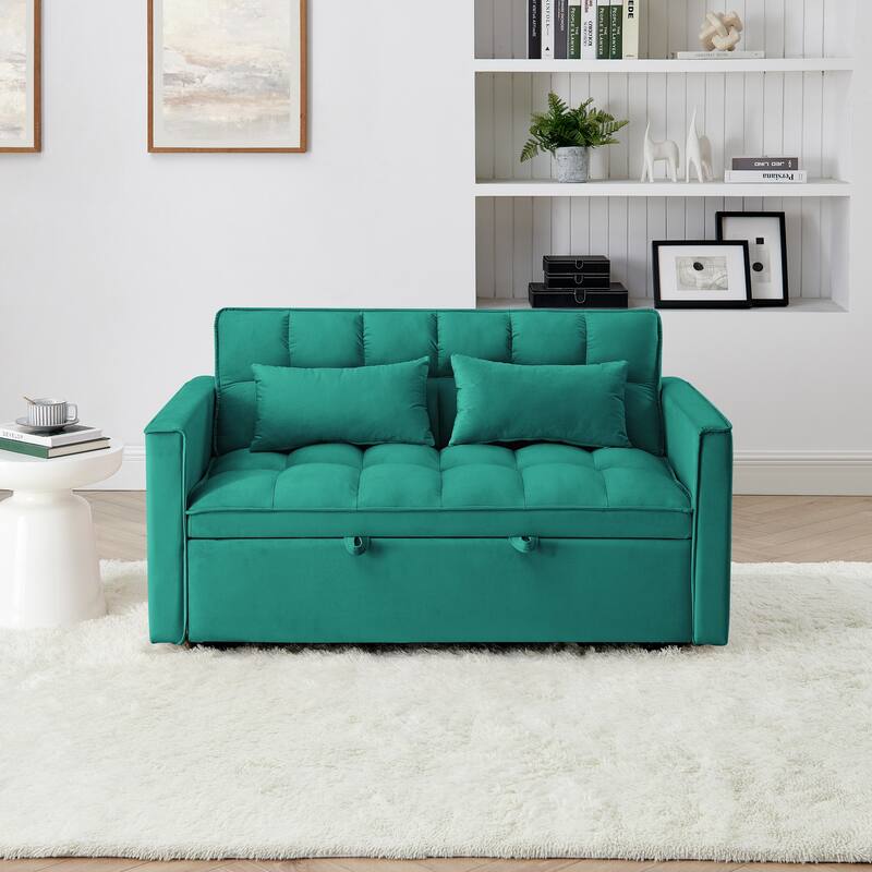 54.33 inch Foldable Sofa Bed, Antique Green, Solid Wood, Adjustable Back