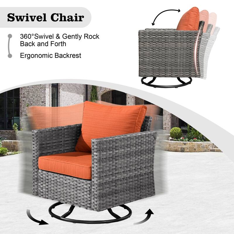 HOOOWOOO 10-piece Wicker Patio Furniture Sectional Sofa Set Swivel Rocker with Fire Pit Table