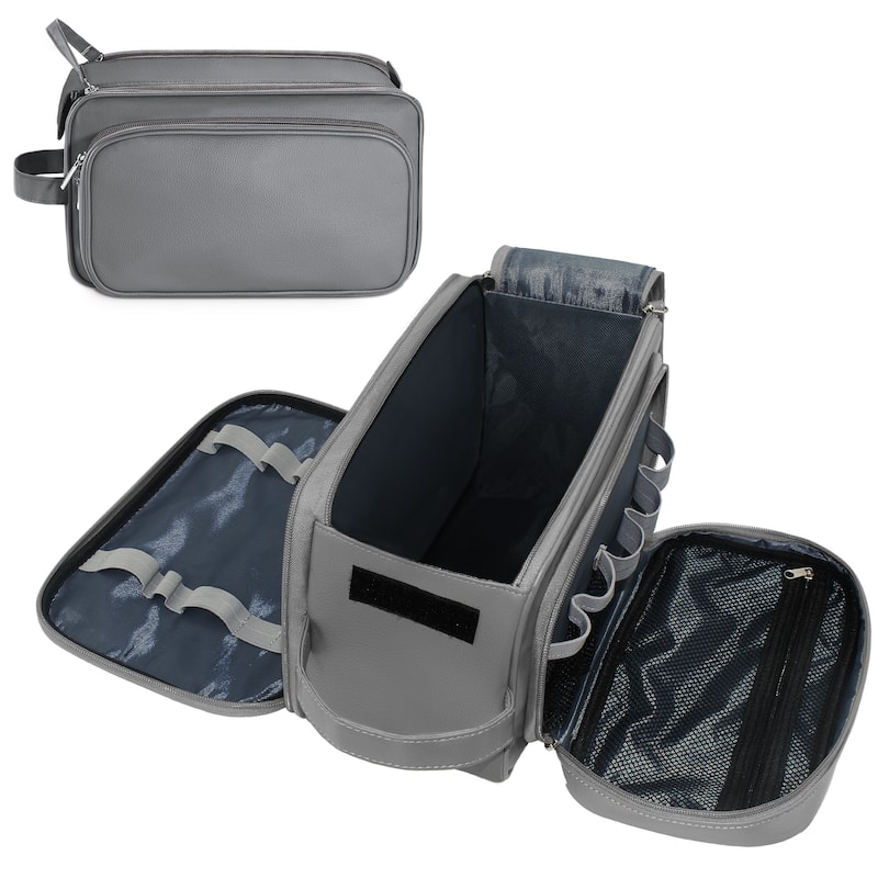 PU Leather Toiletry Bag for Men - Water-Resistant Travel Dopp Kit for Grooming, Shaving, Cosmetics & Accessories