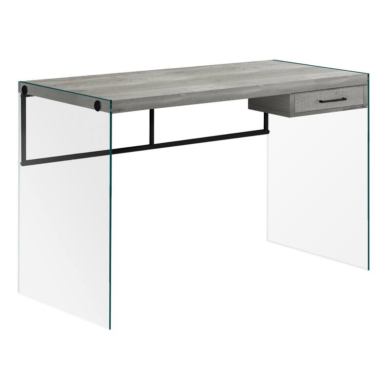 Wood Computer Desk with Glass Base, 1 Drawer and Rectangular Design - Grey-Clear