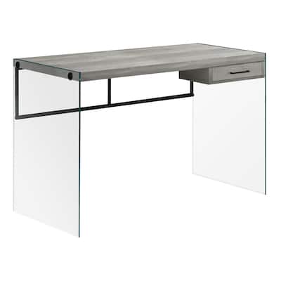Wood Computer Desk with Glass Base, 1 Drawer and Rectangular Design