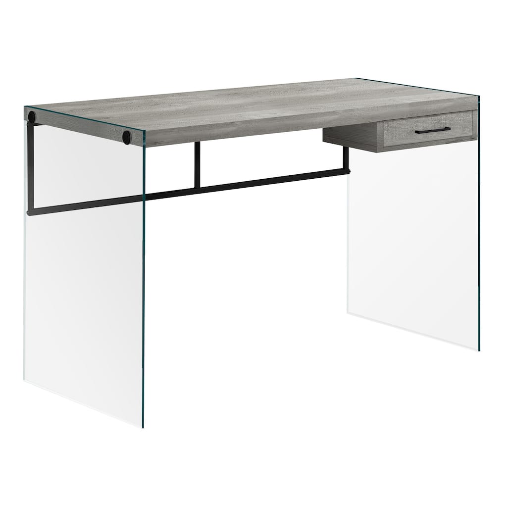 Wood Computer Desk with Glass Base, 1 Drawer and Rectangular Design