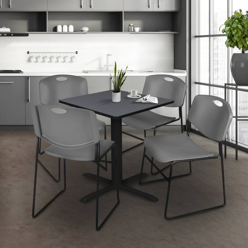 30" Square Breakroom Table- Grey & 4 Stack Chairs- Grey - 30