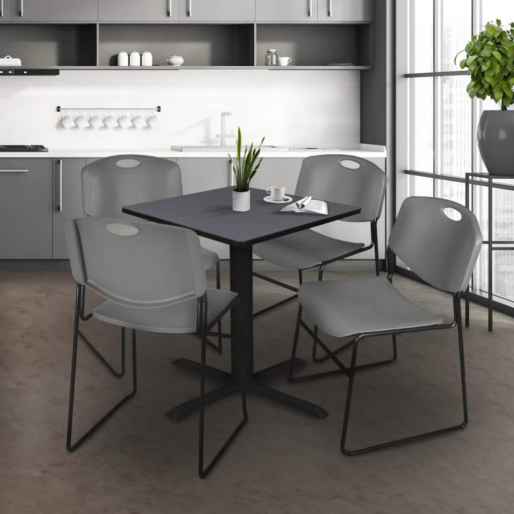 30" Square Breakroom Table- Grey & 4 Stack Chairs- Grey - 30