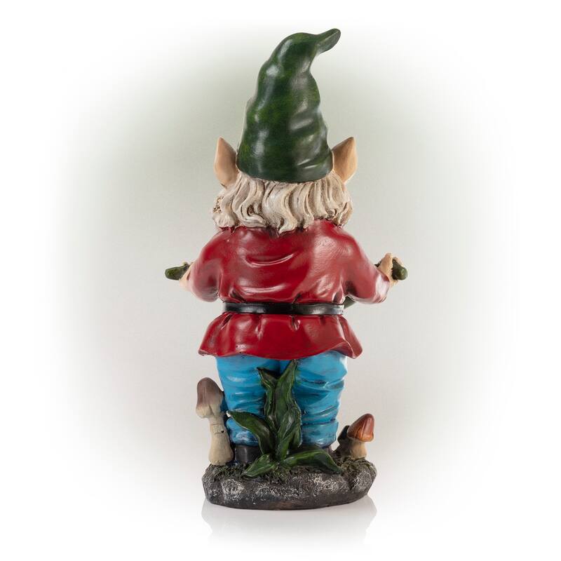 Alpine Corporation 16" Tall Outdoor Garden Gnome and Bird Feeder Yard Statue Decoration