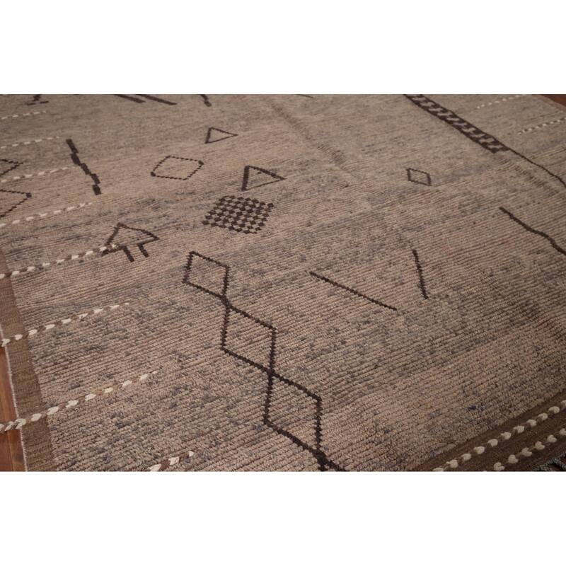 All-Over Brown Striped Moroccan Oriental Area Rug Handmade Wool Carpet - 8'11" x 12'8"