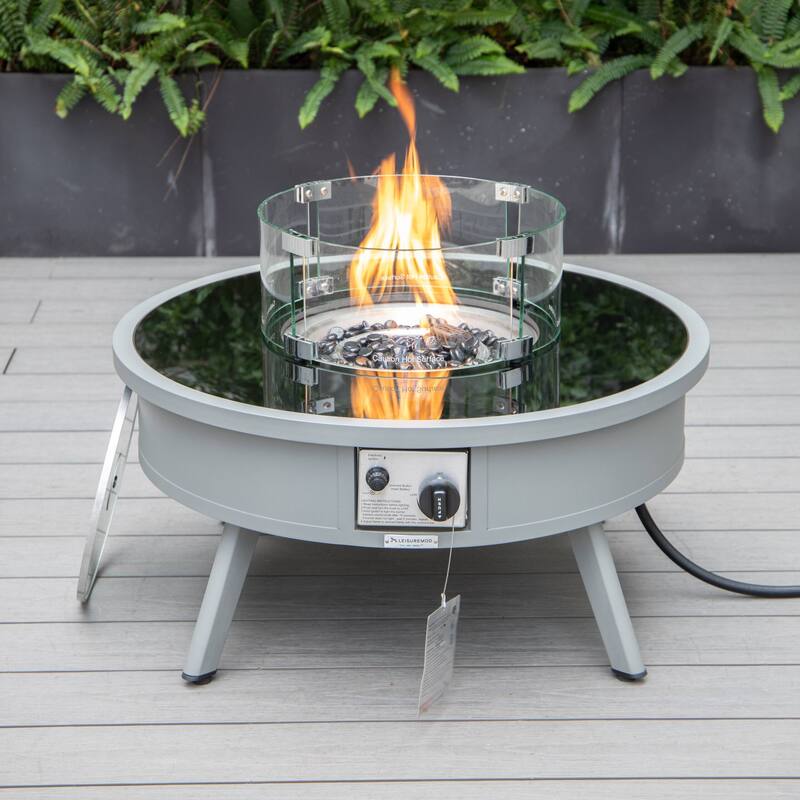 Leisuremod Walbrooke Modern Outdoor Patio Round Fire Pit Table for Porch Backyard Deck - 29 - Grey