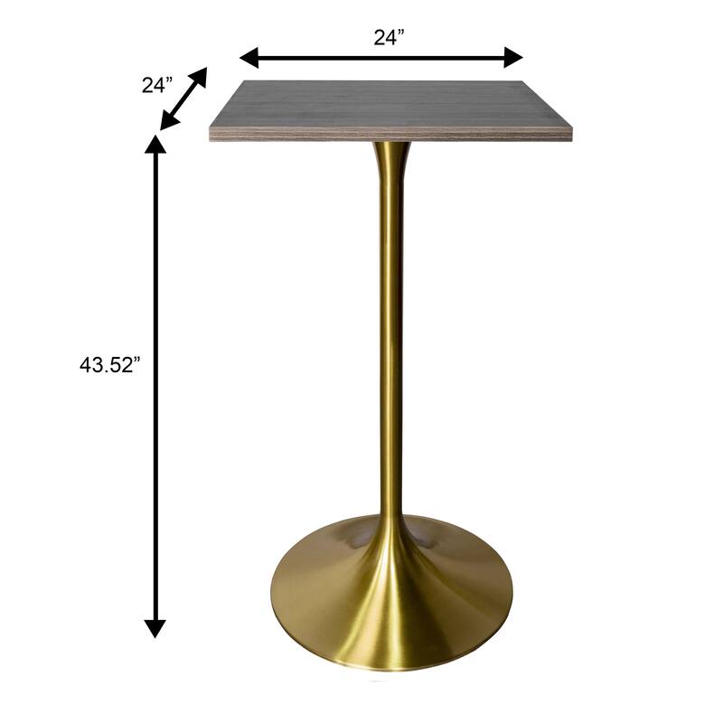 Verve 43 in. Tall Bar Height Dining Table Square MDF Wood Tabletop in Gold Stainless Steel Pedestal Base Accent Bar Table