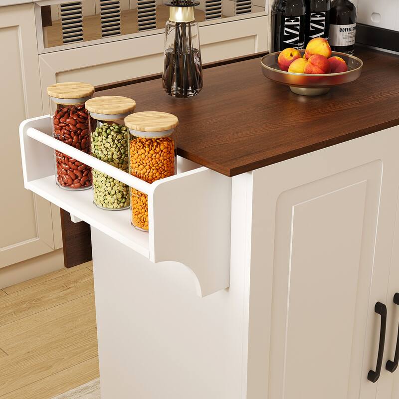 Kitchen Island Cart with Foldable Tabletop & Drop Leaf - Mobile Breakfast Bar on Wheels with Wood Top and Storage