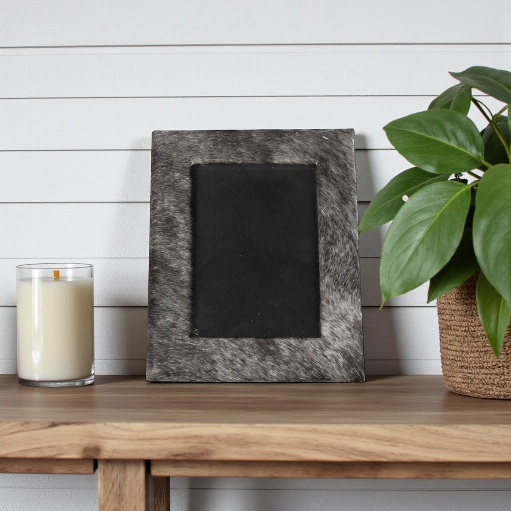 HomeRoots 4" x 6" Gray Cowhide Tabletop Picture Frame