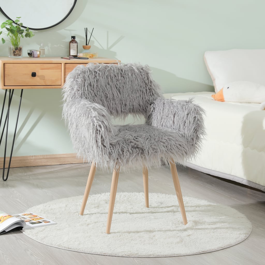 Faux Fur Upholstered Make-up Chair Side Dining Chair with Metal Leg