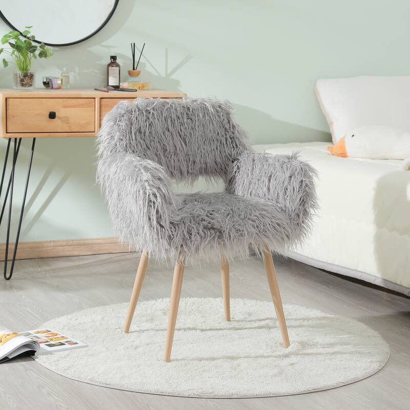 White Faux Fur Upholstered Make up Chair Side Dining Chair - Grey