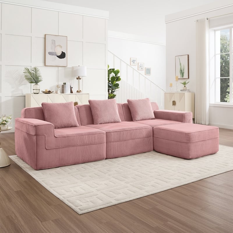 Modular L-shaped Deep Seat Boneless Cloud Sectional Sofa with Throw Pillows & Ottoman