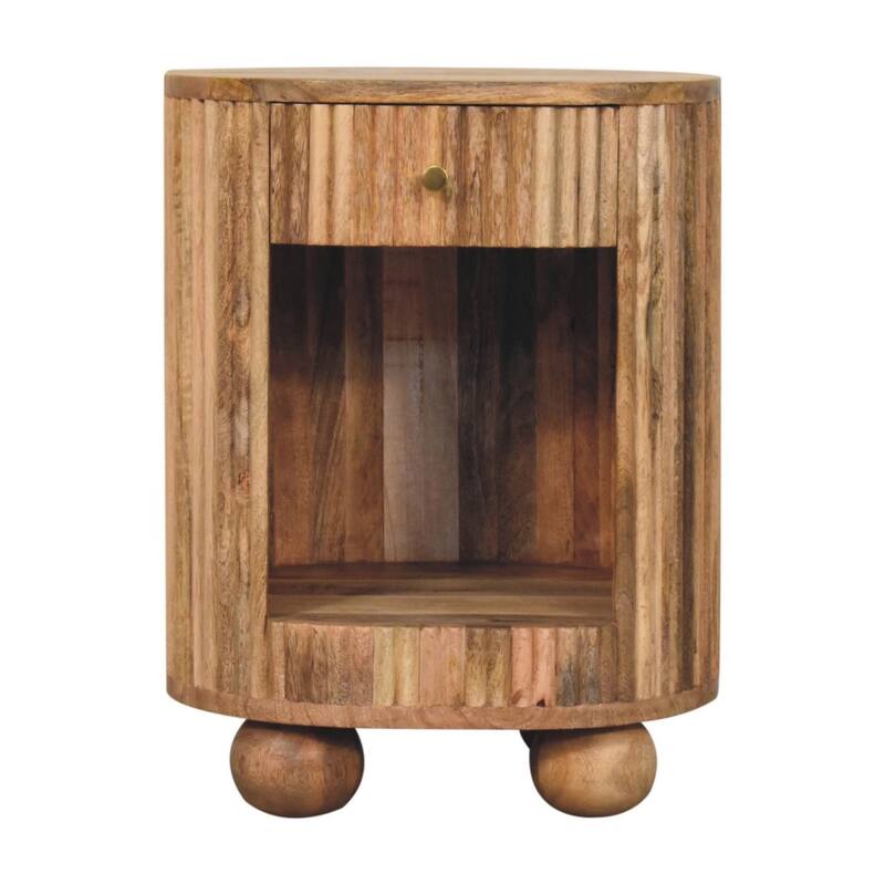 HomeRoots 23" Natural Solid Wood Oval Ribbed Texture One Drawer Nightstand