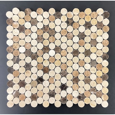 Mix Natural Marble Penny Round Marble Wall and Floor Mosaic - 1 Case (10 Sheets)