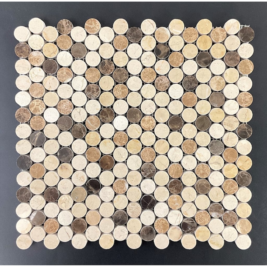 Mix Natural Marble Penny Round Marble Wall and Floor Mosaic - 1 Case (10 Sheets)