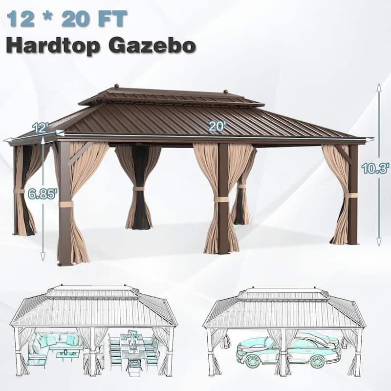 Outdoor Hardtop Gazebo with Galvanized Steel Double Roof & Aluminum Frame, Outdoor pergola with Premium Curtains and Nettings