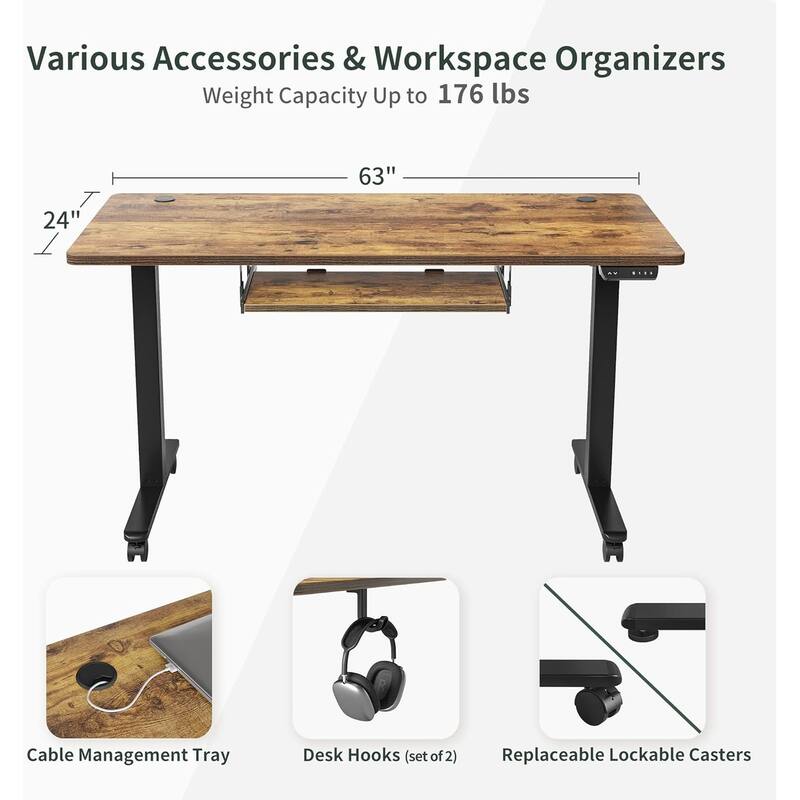 FEZIBO Standing Desk with Keyboard Tray, Electric Height Adjustable Desk, Sit Stand Up Desk, Computer Office Desk