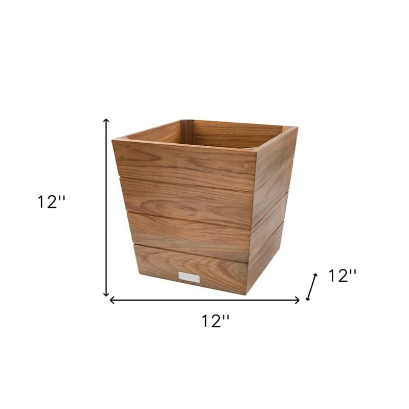HomeRoots 12" Brown Solid Teak Wood Indoor Outdoor Square Planter Box