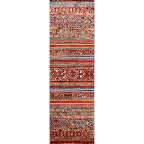 Geometric Oriental Kazak Traditional Wool Runner Rug Hand-knotted - 2'8" x 9'7"