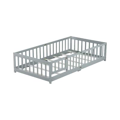 Twin Size Floor Bed with Fence and Door