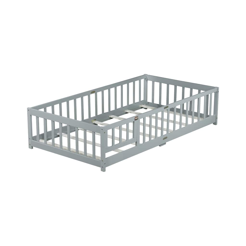 Twin Size Floor Bed with Fence and Door