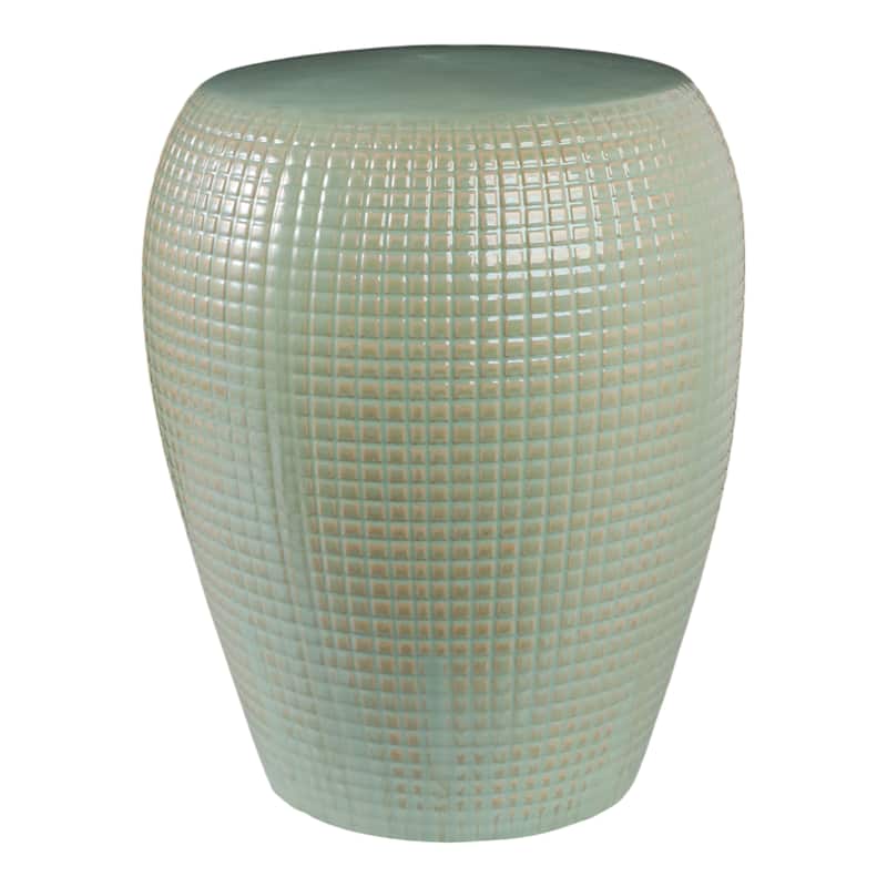 Ceramic Garden Stool Raised-Grid Texture for Home Use - 19" Green