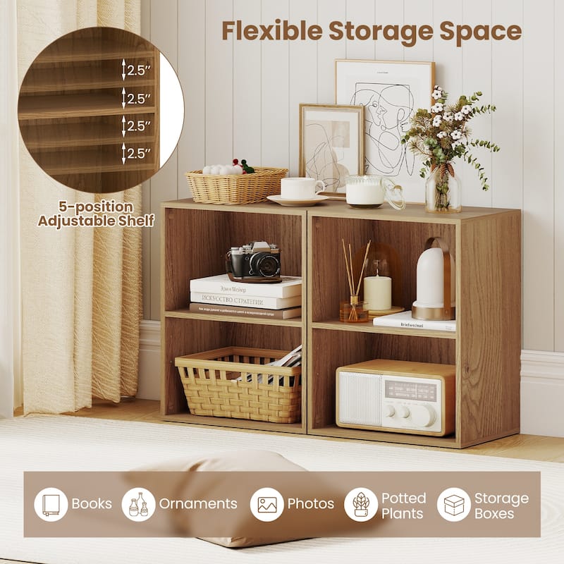 Gymax 2-Cube Bookcase w/ 5-Position Adjustable Shelf Anti-Toppling