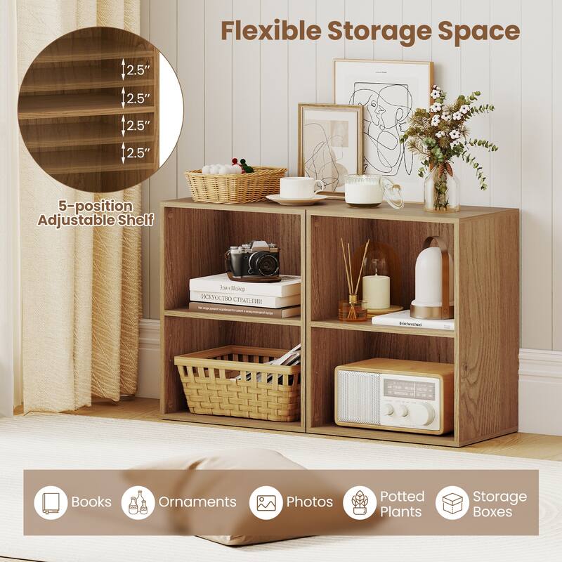 Gymax 2PCS 2-Cube Bookcase w/ 5-Position Adjustable Shelf