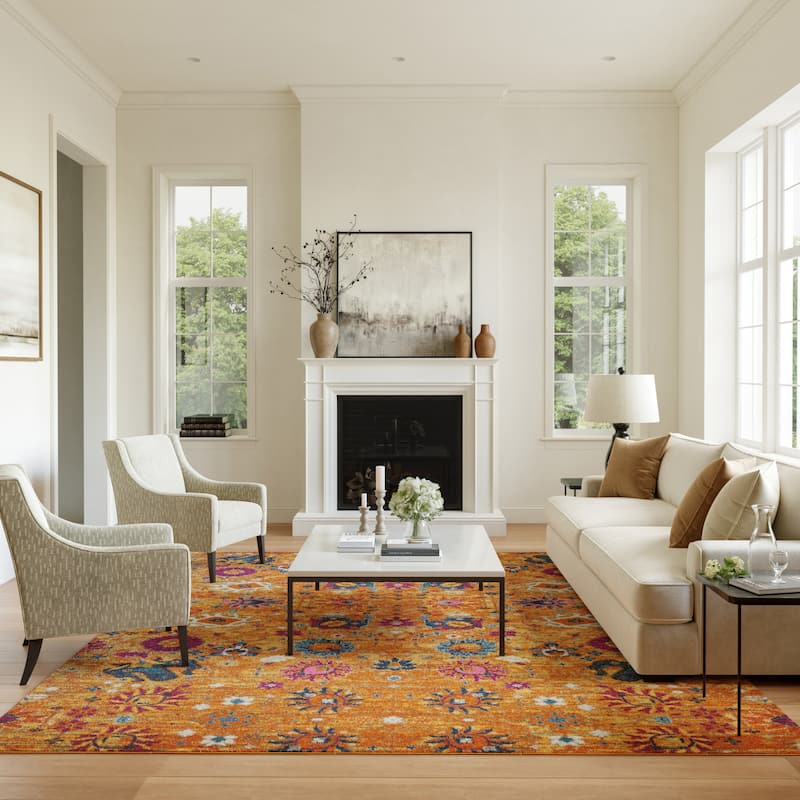 Nourison Passion Boho French Country Floral Area Rug. - 8' x 10' - Sun - Runner