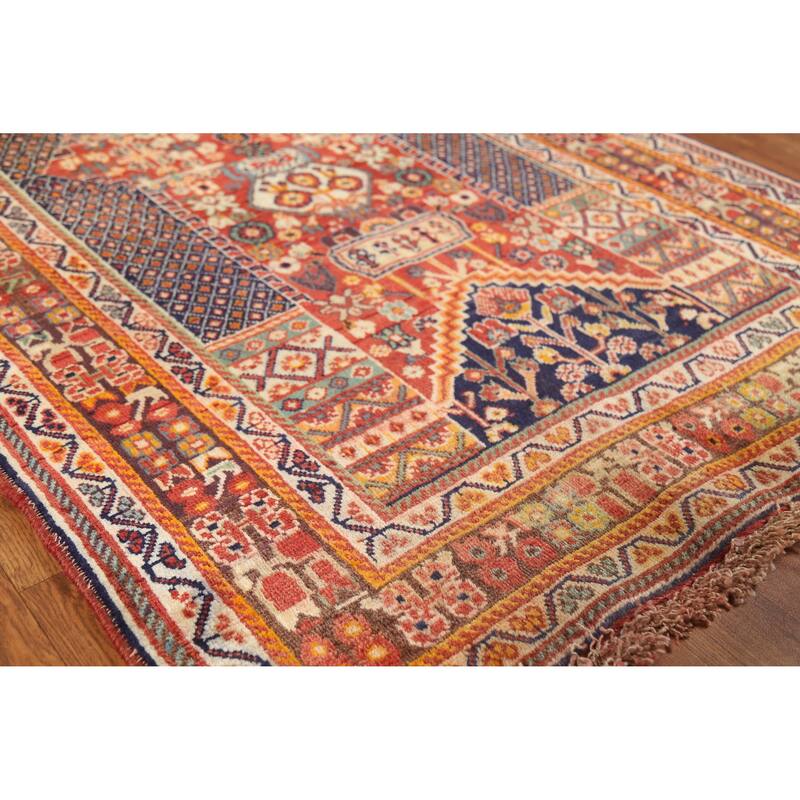 Hand Knotted Oriental 100% Wool Carpet Traditional Tribal Oranges & Rust Shiraz Area Rug - 5' 7'' X 3' 5''