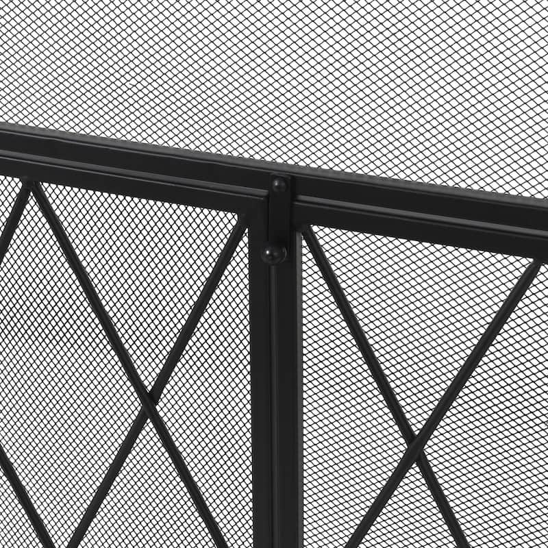 Metal Geometric Diamond 3 Panel 2 Door Fireplace Screen with Mesh Backing - Black - Roche River Decor