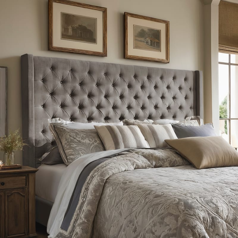 Detmold Wingback Button Tufted Linen Fabric Headboard