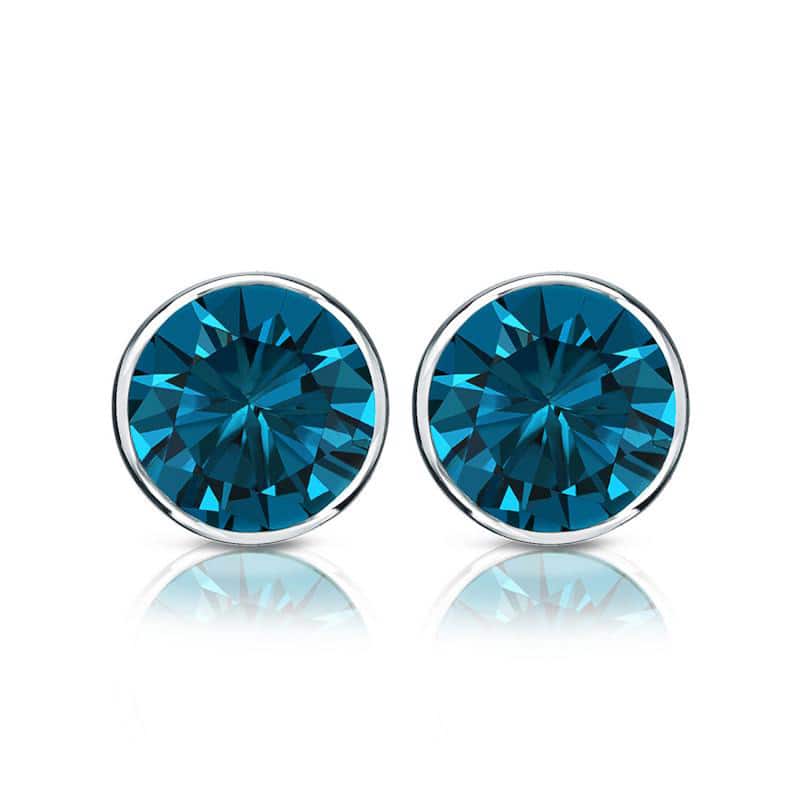Auriya 14k Gold 1ctw Blue Diamond Stud Earrings Bezel-set (I1-I2)