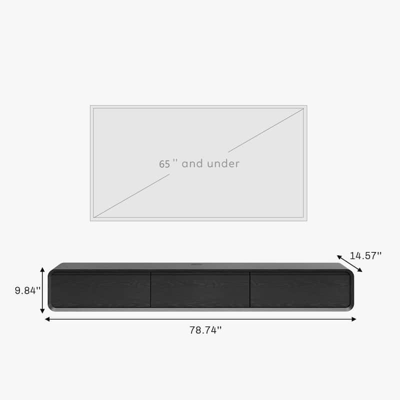 Floating Modern TV Stand for Living Room, Wall-Mounted Entertainment Center with Storage Drawers, Solid Wood, Fully-Assembled