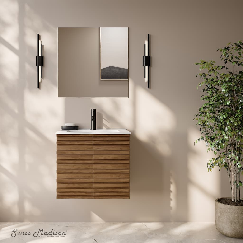 Cascade 24" Wall-Mounted Bathroom Vanity In Brown Oak With Sink Top - 24