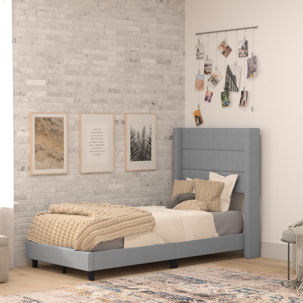 Upholstered Platform Bed with Wingback Headboard