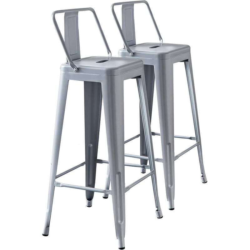 2-Piece 30" Industrial Bar Stool Set - Distressed White with Bucket Back