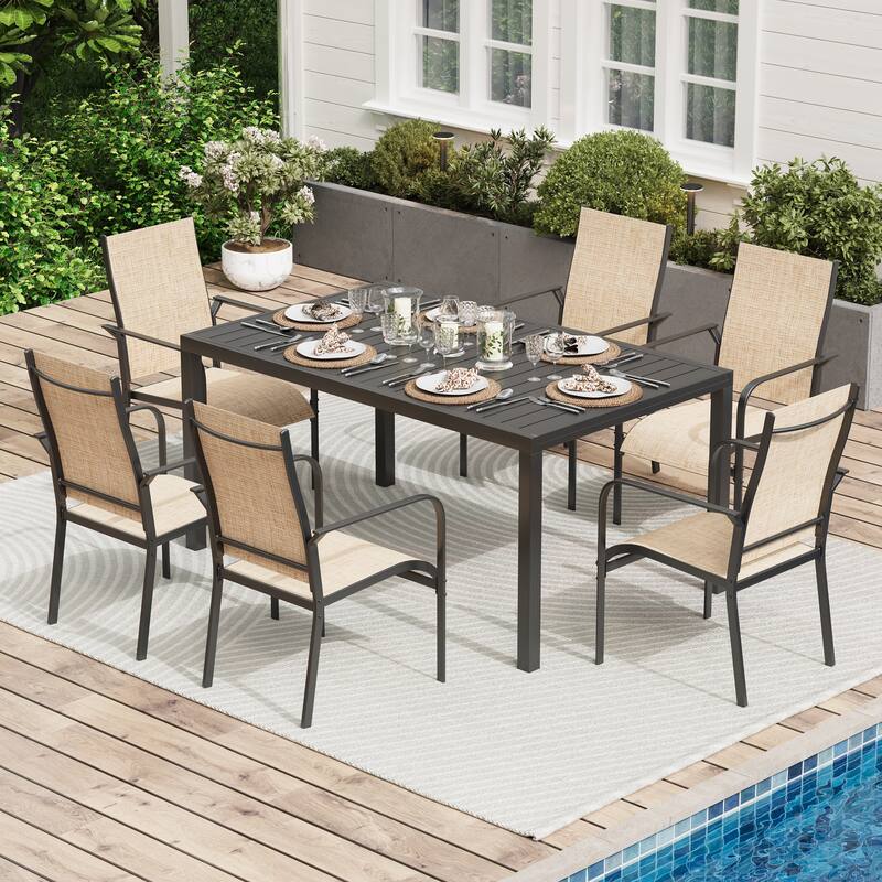 Patio Dining Set w Textilene / Swivel Rocking Chairs, Outdoor Table & Chairs w Adjustable Umbrella Hole, 5/7/9-Piece Garden Set