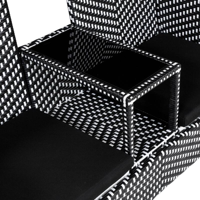 Lulu French Wicker Patio Loveseat with Built-in Glass End Table by Furniture of America