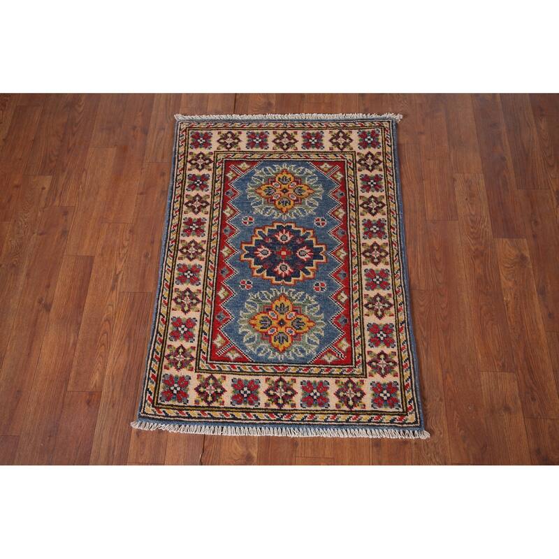 Blue Kazak Oriental Accent Rug Handmade Wool Carpet - 2'1"x 2'10"