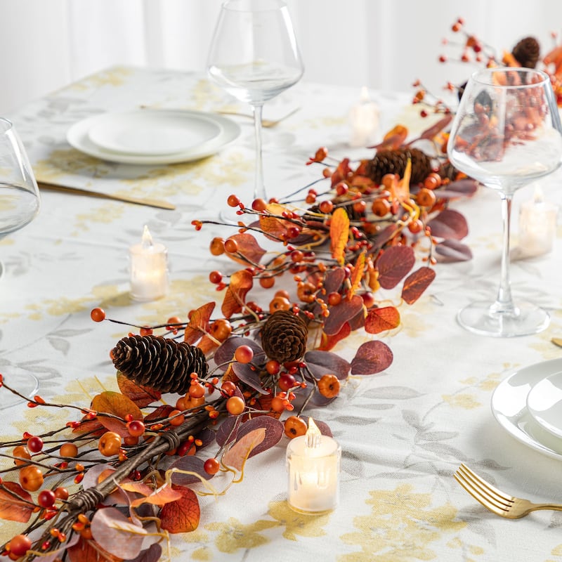 Glitzhome 72"L Fall Harvest Dahlia Pumpkin Berry Eucalyptus Floral Artificial Garland - Eucalyptus & Berry