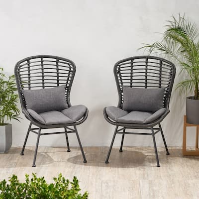 Outdoor Patio Rattan Chair with Metal Frame, Set of 2