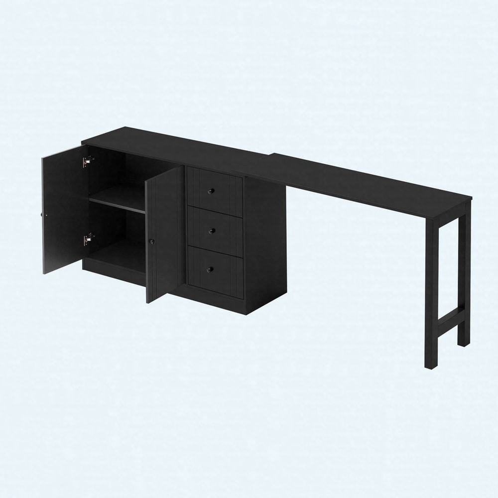 89.7" Wooden Sideboard with Extendable Table - Multifunctional Storage Cabinet with 2 Doors and 3 Drawers