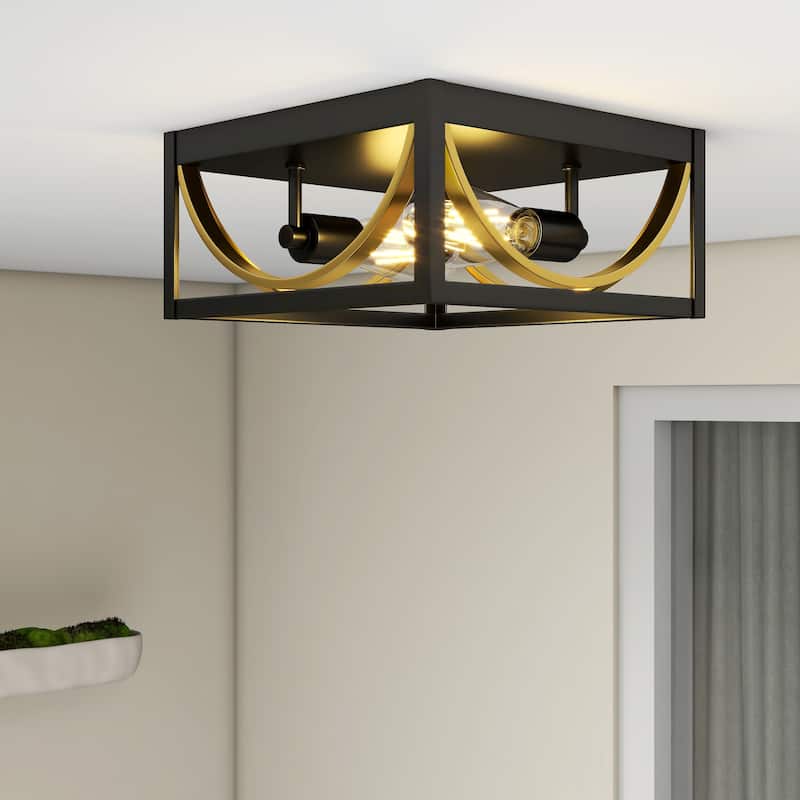 2 Light 11.8"W Flush Mount Square Ceiling Light Fixture - 11.81"Wx11.81"Ex5.51"H