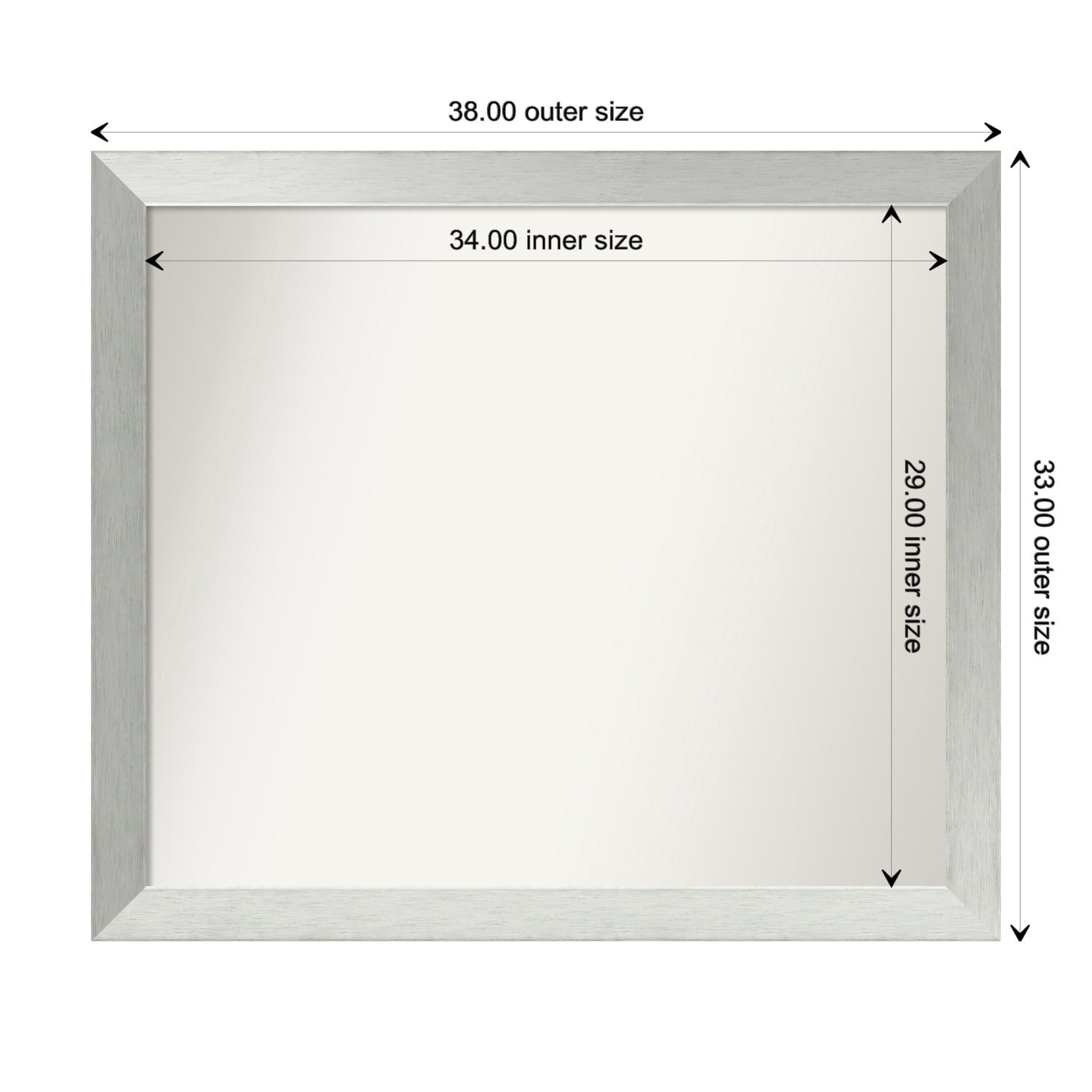 Brushed Sterling Silver Framed Non-Beveled Custom Wall Mirror, Bathroom Vanity Mirror