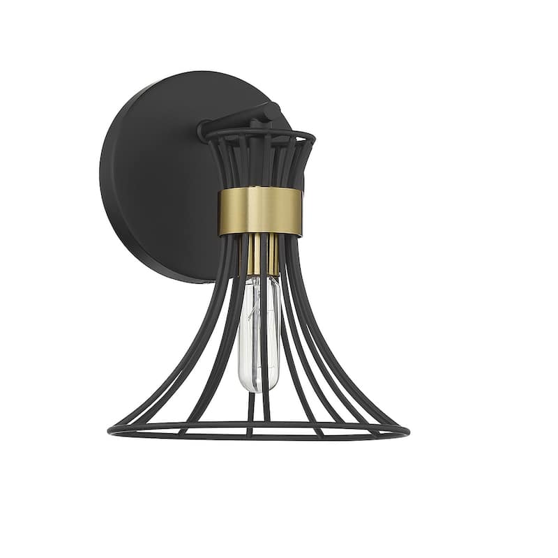 Matte Blackith Warm Brass One Light Wall Sconce from the Breur Collection - Matte Black with Warm Brass